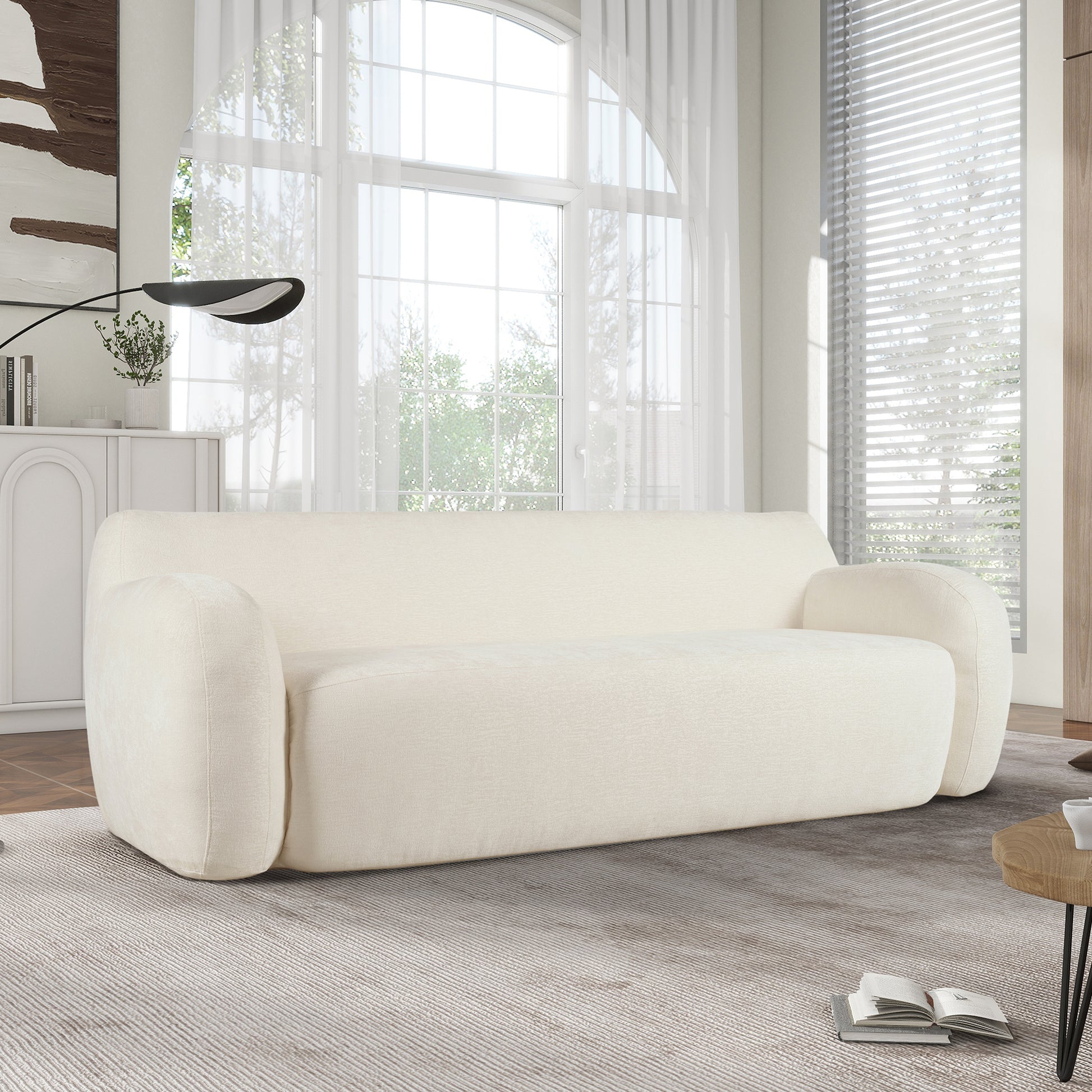 81.5'' Minimalist Curved Upholstered Sofa, 3 Seat Modular Casual Sofa For Living Room, Bedroom, And Apartments Beige Polyester 3 Seat