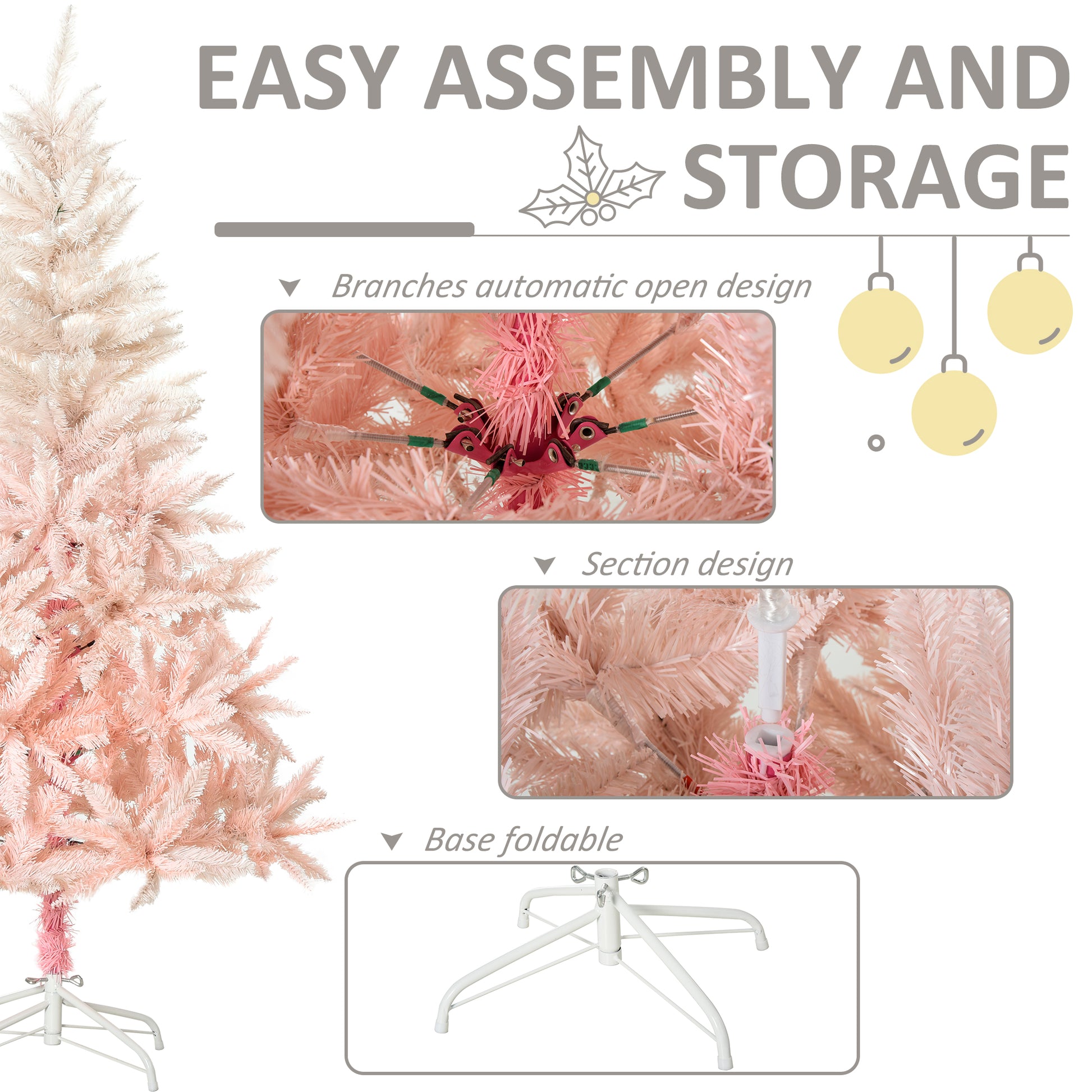 Homcom 7Ft Unlit Spruce Artificial Christmas Tree With Realistic Branches And 1000 Tips, Pink Pink Plastic