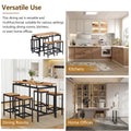 5 Piece Compact Bar Table Set With Table And Stools Modern Industrial Design, Space Saving Furniture For Dining Room And Breakfast Nook Brown Brown Mdf Steel
