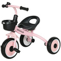 Qaba Kids Tricycle For Toddlers Age 2 5 With Adjustable Seat, Toddler Bike For Children With Basket, Bell, Handlebar Grips, Pink Pink Metal