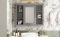 35'' X 27.5'' Medicine Cabinet, Wall Mounted Bathroom Storage Cabinet, Modern Bathroom Wall Cabinet With Mirror, Mirror Cabinet With 6 Open Shelves Not Include Bathroom Vanity Grey 1 5 Mirror Included Bathroom Wall Mounted Mdf Painted