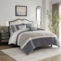5 Piece Textured Jacquard Stripe Comforter Set With Throw Pillows Full Queen Multicolor Polyester