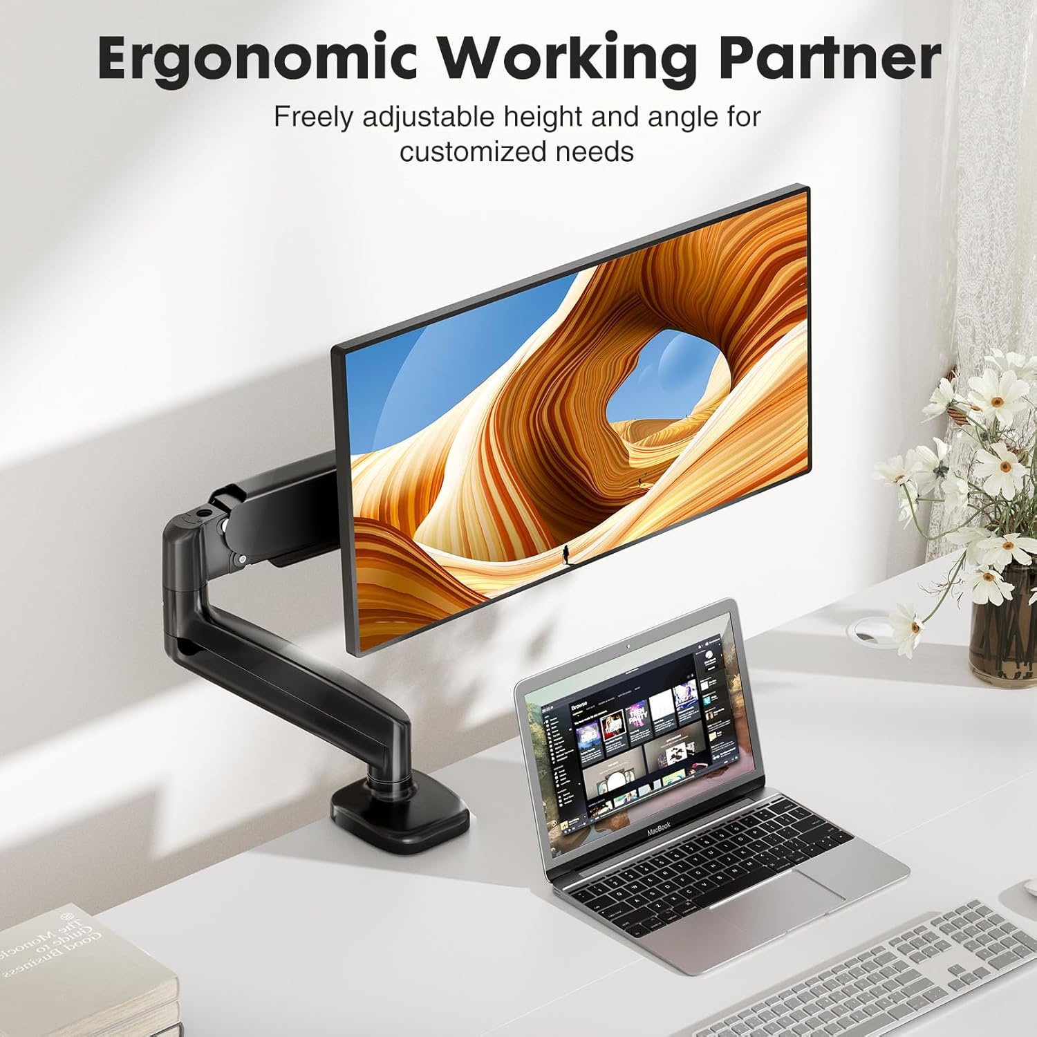 Single Monitor Stand Arm, 13'' To 32'' Adjustable Desk Monitor Mount, Black Black Steel