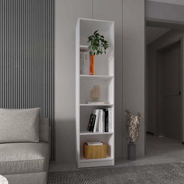 White 5 Shelf Slim Bookcase 5 White White Standard Horizontal Primary Living Space Closed Back Wood Wood