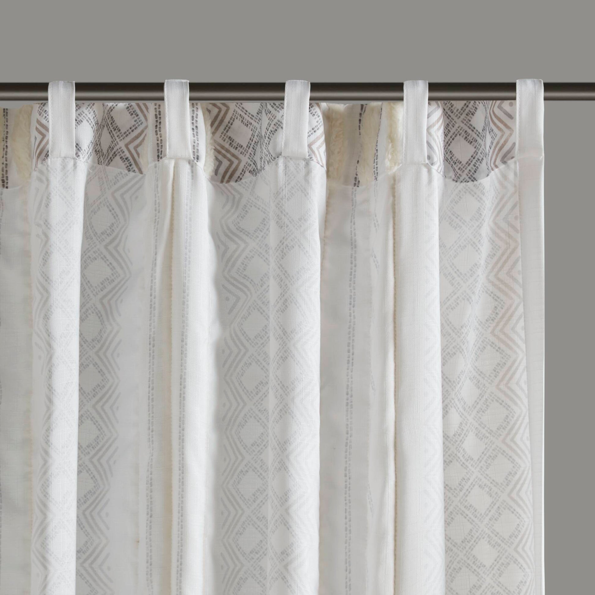 2Pk Poly Printed Curtain Panel With Tufted Stripe White Taupe 2 Pk 50X84" Multicolor Polyester