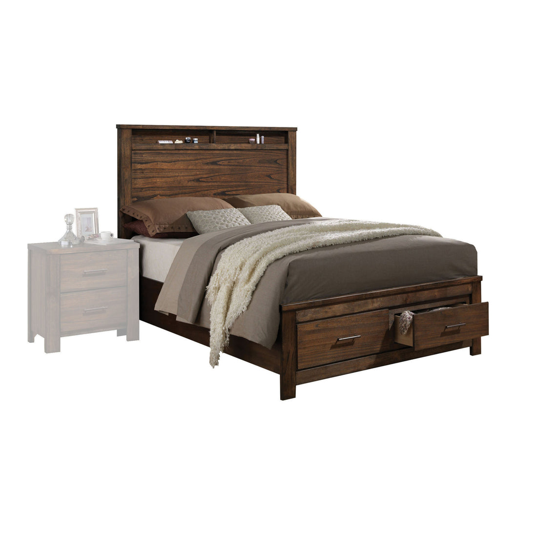 Oak Queen Bed With Storage Box Spring Not Required Queen Oak Wood Bedroom Rubberwood Panel Wood