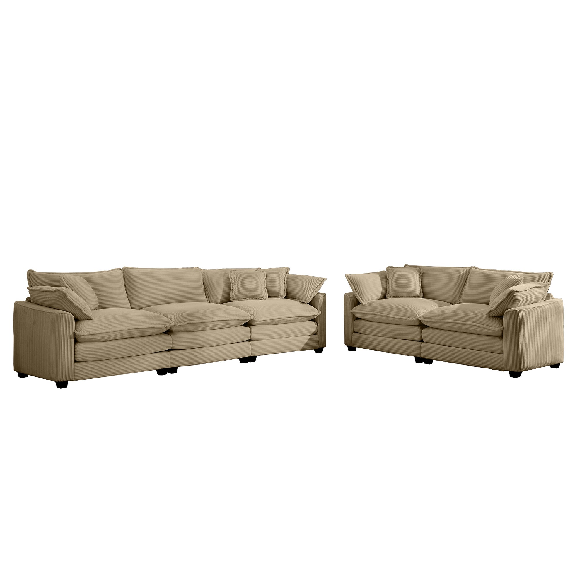 Modern Fabric Living Room Sofa Two Piece Set, Two 2 Seater Sofas With 8 Cushion Upholstery Large Deep Seat Recliner, Tan Corduroy Fabric Tan Corduroy 5 Seat