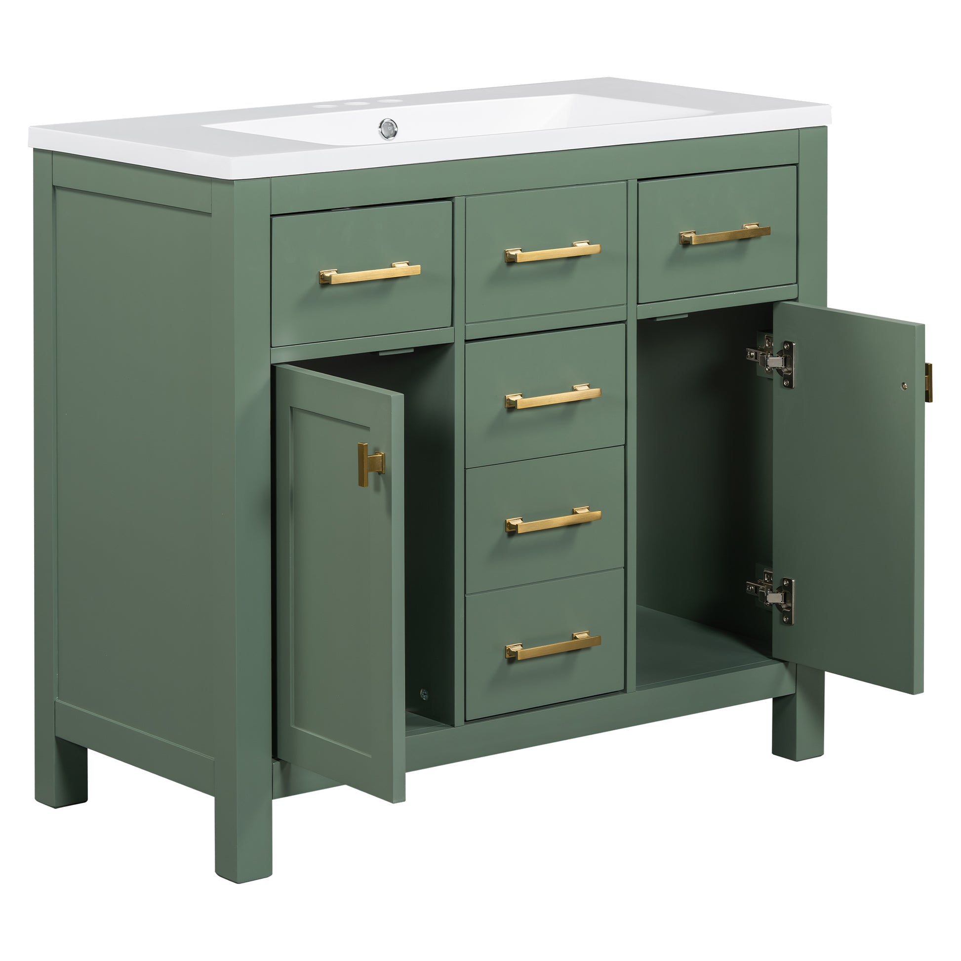 36'' Bathroon Vanity With Resin Sink Combo Set,Modern Freestanding Single Bathroom Cabinet With 4 Drawers & 2 Cabinets,Storage Cabinet For Bathroom, Solid Wood Frame Vanity Set, Green 4 Green 2 2 Adjustable Hinges Bathroom Freestanding Solid Wood Mdf