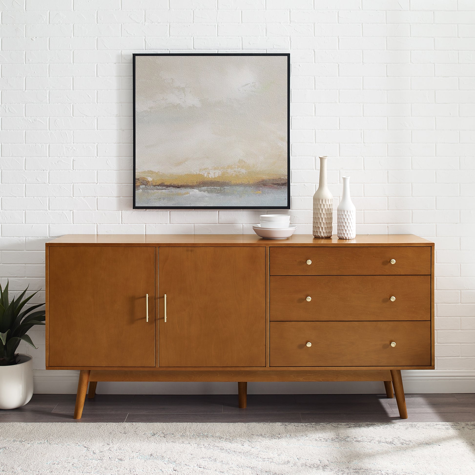 Mid Century Modern Minimalist 2 Door Sideboard Acorn Brown Mdf