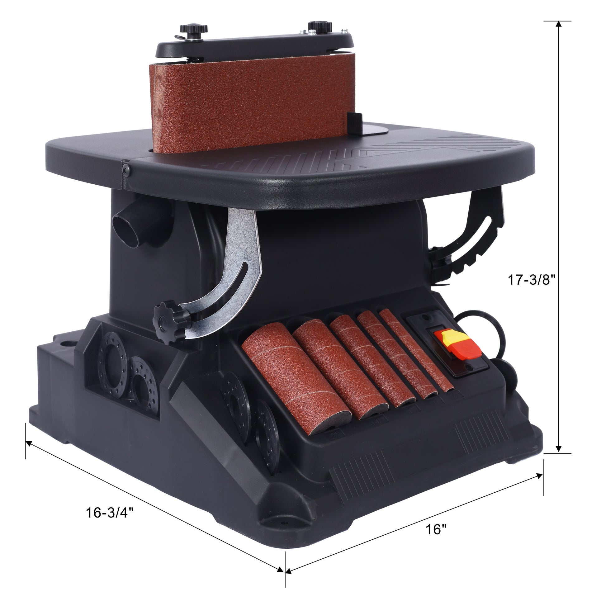Vertical Oscillating Spindle Sander & Belt Sander, 2 In 1 Combination Woodworking Machine Black Steel