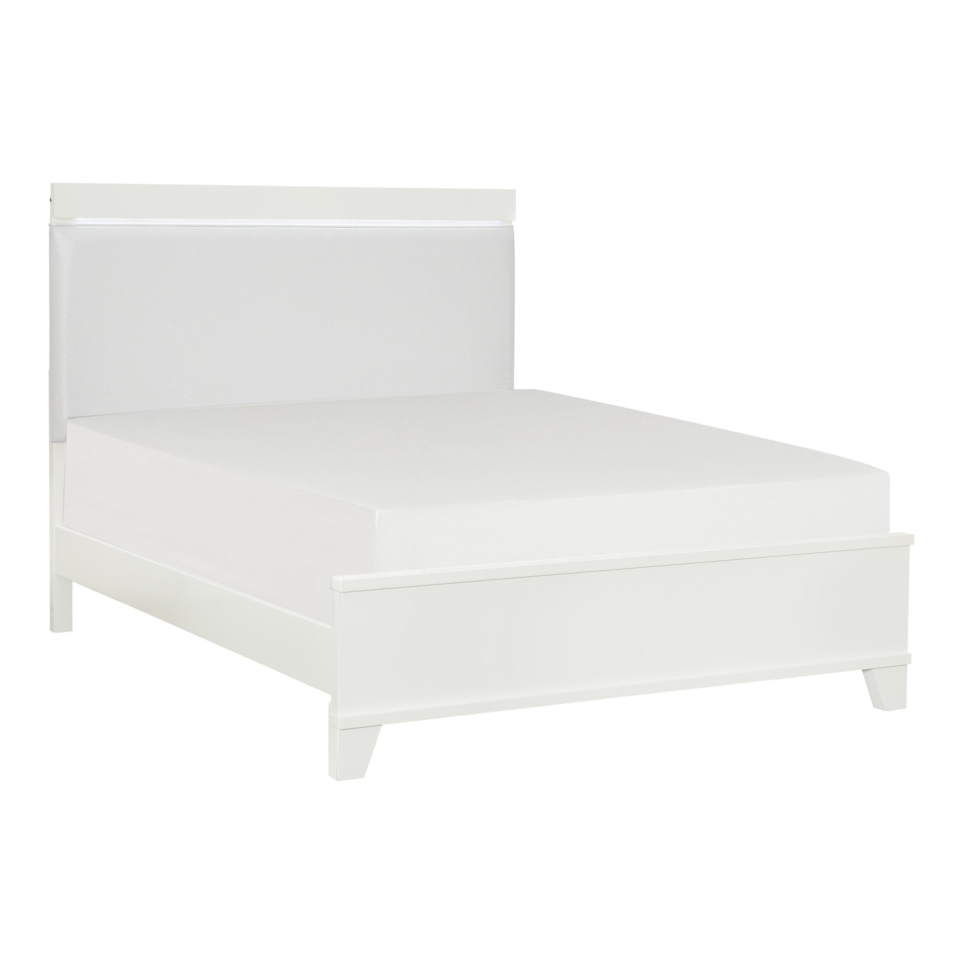 White High Gloss Finish Modern Queen Bed 1Pc Led Light Headboard Faux Leather Upholstered Wooden Furniture Box Spring Required Queen White Wood Bedroom Modern Panel Faux Leather Wood