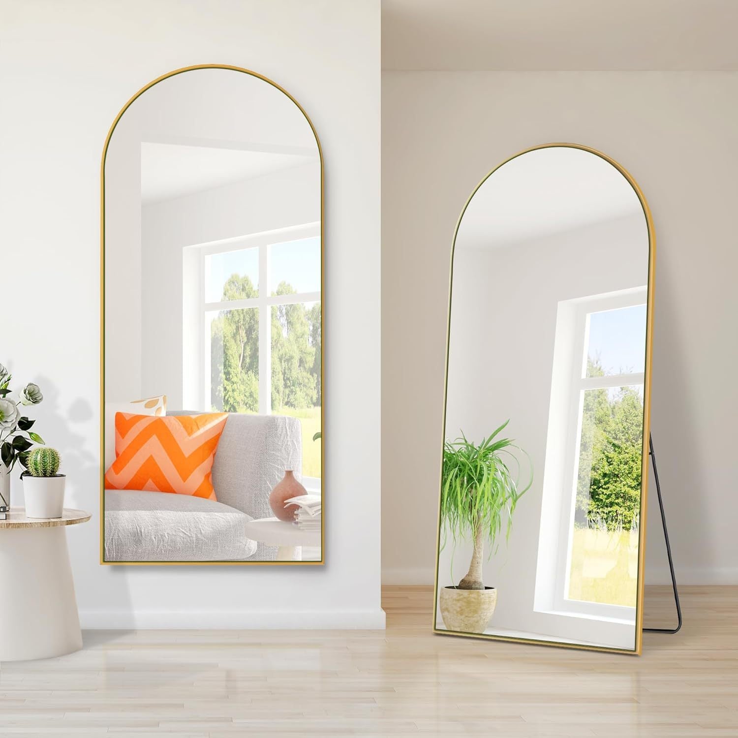 Dolonm 65X22 Inch Arch Full Length Mirror, Modern Design Standing Floor Mirror, Full Body Mirror For Living Room, Bedroom, Bathroom, Cloakroom, Hallway, Gold Wooden Frame Golden Mirror