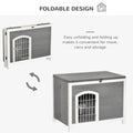 Pawhut Foldable Wooden Dog House Raised Puppy Cage Kennel Cat Shelter For Indoor & Outdoor W Lockable Door Openable Roof Removable Bottom For Small And Medium Pets Grey Grey Wood