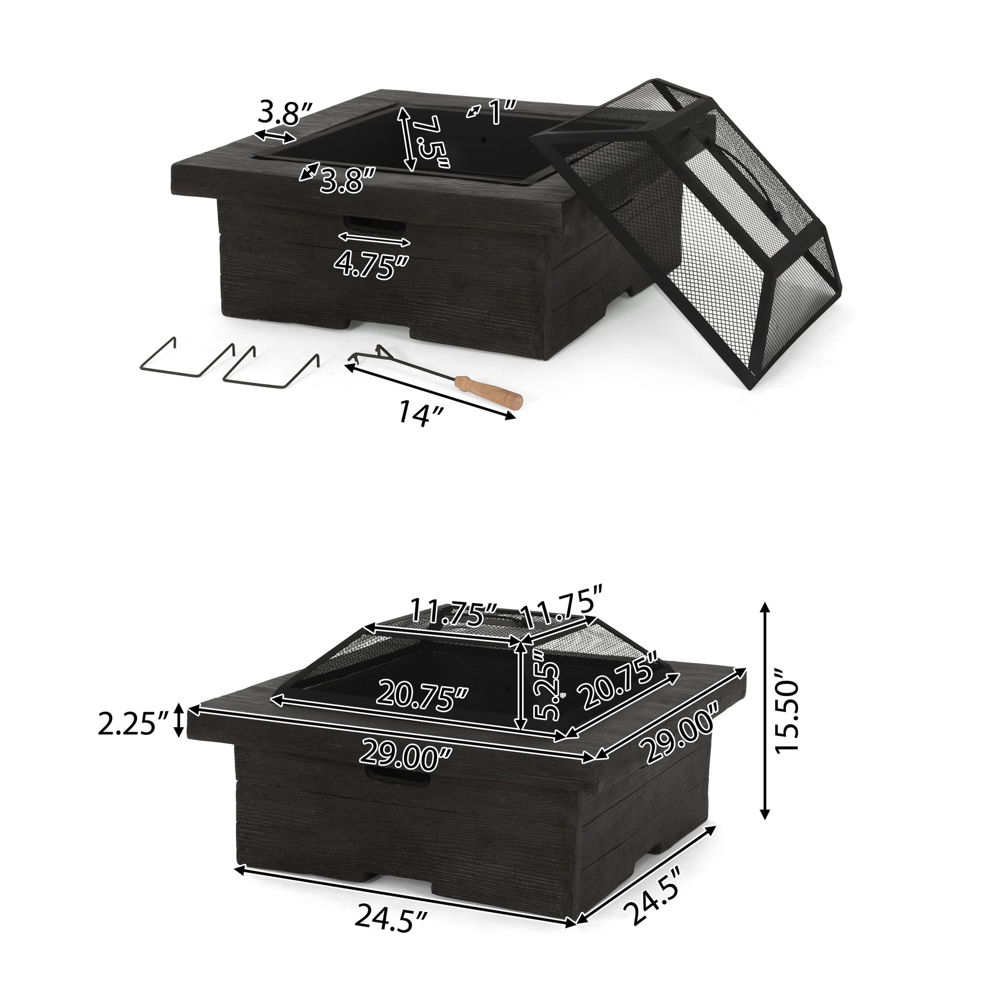 Mgo 29" Square Wood Burning Fire Pit Grey Magnesium Oxide