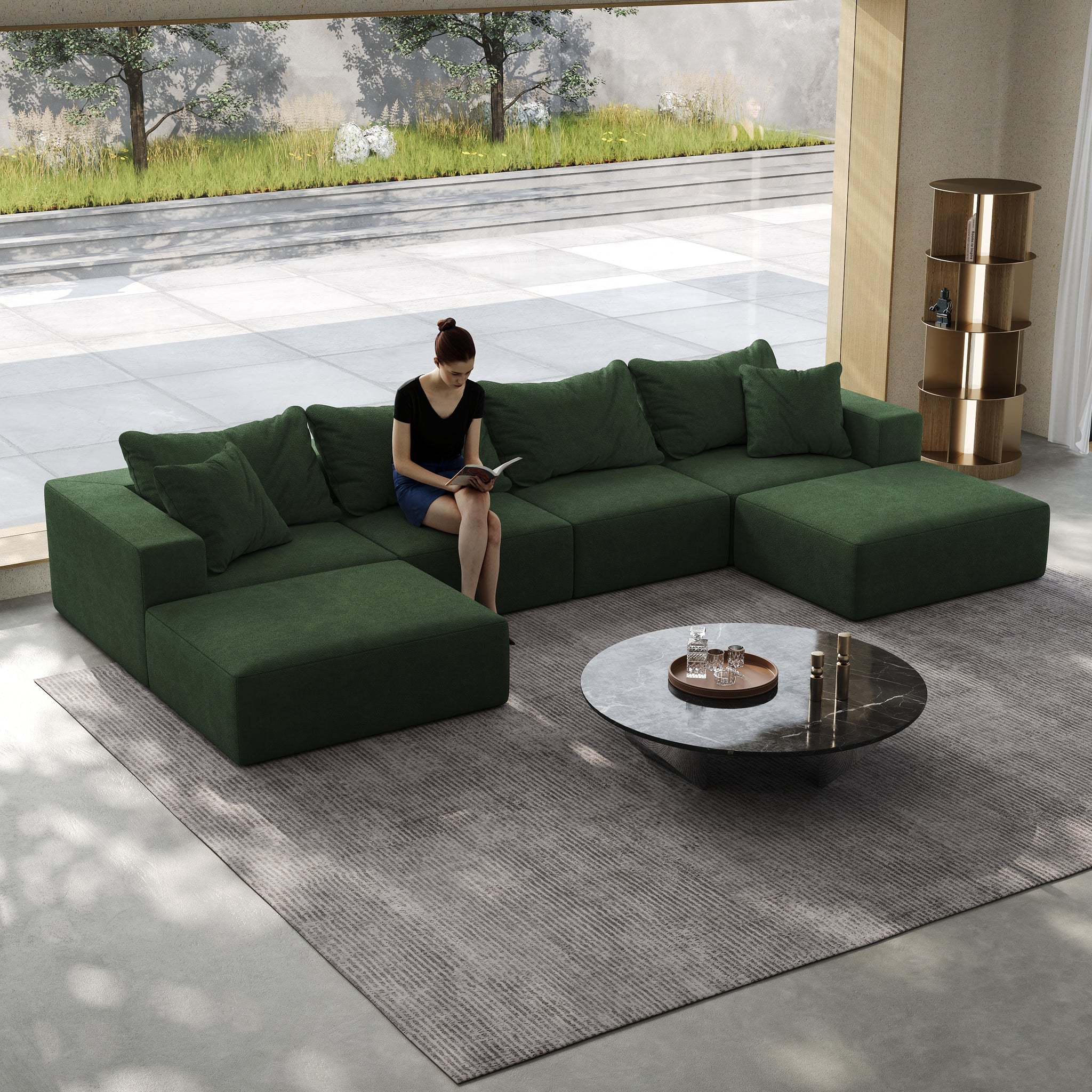 Oversized Sponge Cloud Sofa,Modern Upholstered Sectional Sofa Couch Set,Modular 162" L Shaped Sectional Living Room Sofa Set With 6 Pillows,Free Combination Sofa Couch For Living Room,Bedroom Green Foam Chenille 6 Seat