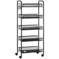 Homcom 5 Tier Utility Rolling Cart, Metal Storage Cart, Kitchen Cart With Removable Mesh Baskets, For Living Room, Laundry, Garage And Bathroom, Black Black Plastic