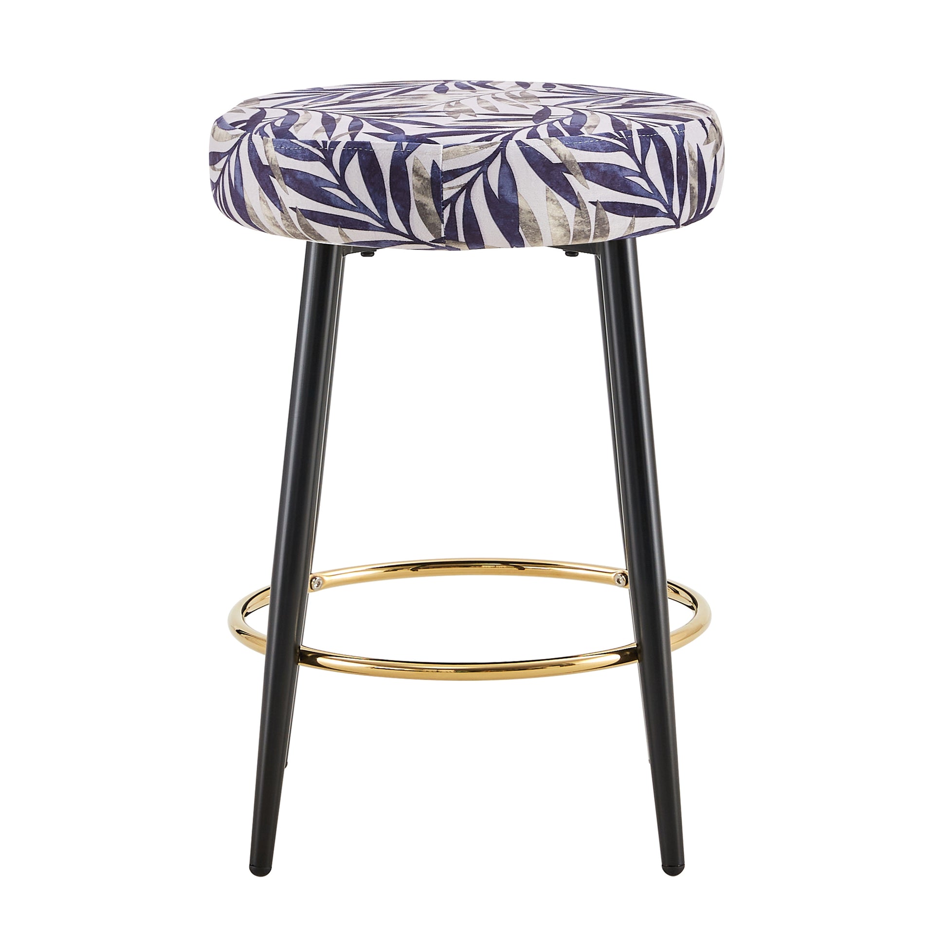 Counter Height Bar Stools Set Of 2, Pu Kitchen Stools Upholstered Dining Chair Stools 24 Inches Height With Golden Footrest For Kitchen Island Coffee Shop Bar Home Balcony Silver Leaves Velvet Cushion Alloy Steel Black And Silver Kitchen Foam Dry Clean