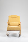 Rocking Chair Upholstered Fabric Rocking Armchair Indoor With High Backrest Glider Chairs And Lumbar Pillow For Living Room Yellow Linen
