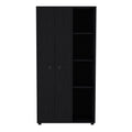 Misuri Wardrobe Armoire With Double Door, Drawer, Hanging Rodss, And Open Shelves Black Black Bedroom Particle Board
