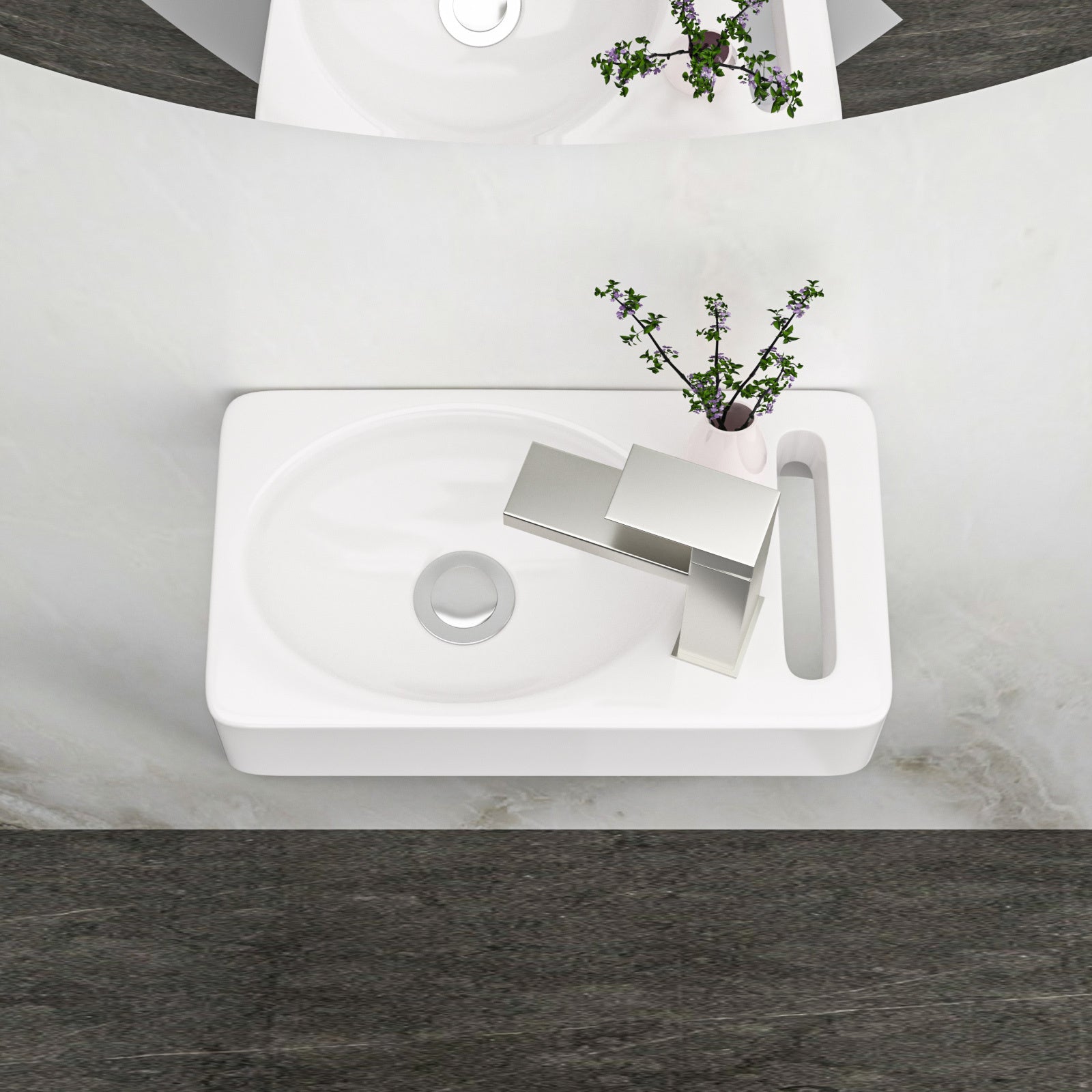 15.75X8.69 Inch White Ceramic Rectangle Wall Mount Bathroom Sink With Single Faucet Hole White Ceramic