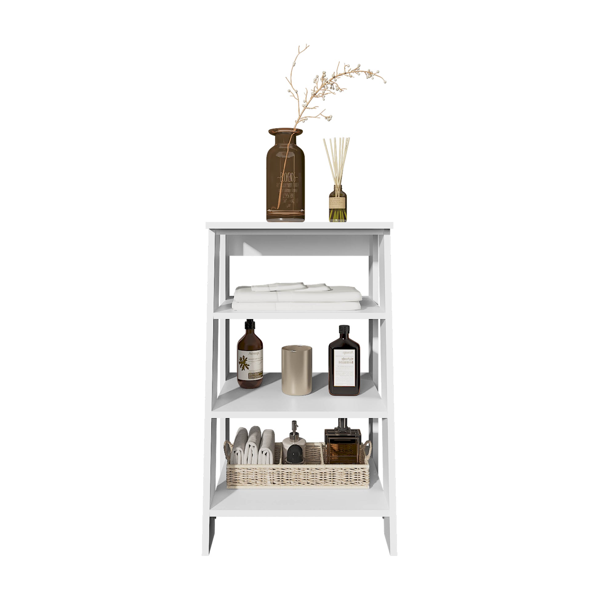 Bathbi 30" High 4 Tier Ladder Shelf Organizer For Bathroom, Side Table, Living Room In White White Particle Board