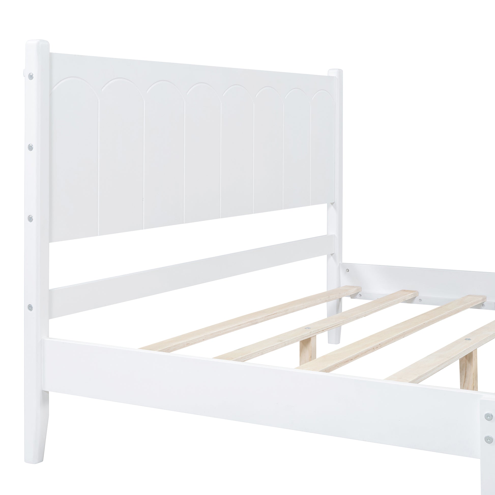 Queen Size Wood Platform Bed Frame, Retro Style Bed With Rectangular Headboard,No Need Box Spring,White Queen White Wood