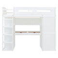 Twin Size Loft Bed With Desk, Wardrobes, 4 Drawers And 4 Shelves White Twin White Solid Wood