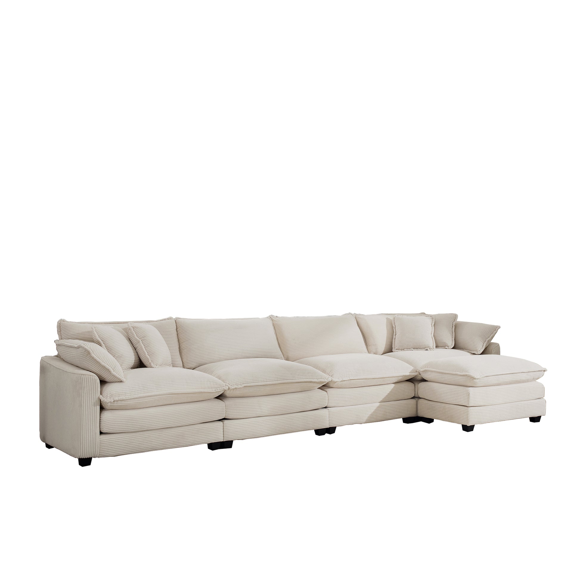 Modern Upholstered L Shape Modular Sectional Sofa, 4 Seater Sofa With With 1 Ottoman, Comfortable Corduroy Fabric Couch Sofa, Light Beige Corduroy Fabirc Beige Corduroy 4 Seat
