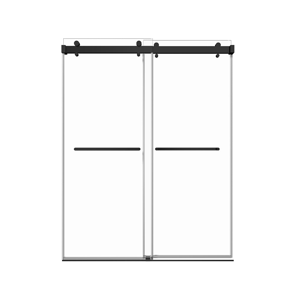 44'' 48'' W X 76'' H Double Sliding Frameless Shower Door With 3 8 Inch 10Mm Clear Glass In Matte Black Matte Black Stainless Steel