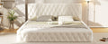Queen Size Upholstered Bed With Tufted Headboard, Modern Velvet Platform Bedno Box Spring Required, White Queen White Solid Wood Mdf