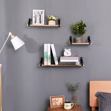 Floating Shelves, Long Wall Shelves Set Of 3, Wall Mounted Shelves With Brackets For Bedroom, Living Room, Kitchen, Bathroom Natural Wood Natural Wood Metal & Wood