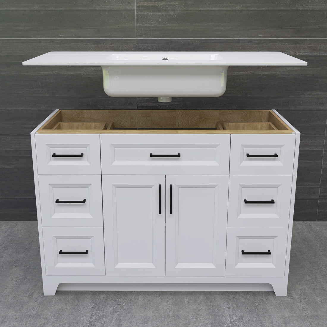 Solid Wood 48 Inch Bathroom Vanity With Single Sink Combo, Modern Vanity Cabinet With 2 Soft Closing Doors & 6 Full Extension Dovetail Drawers White 4 White 2 2 48 In & Above 32 To 35 In Soft Close Doors Bathroom Freestanding Luxury,Modern 20 25 Inches