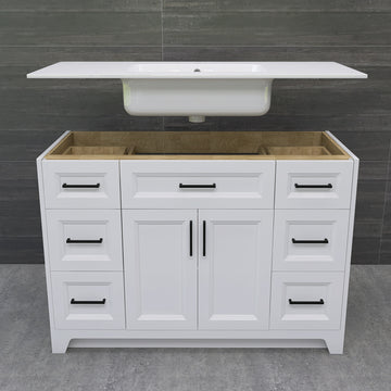 Solid Wood 48 Inch Bathroom Vanity With Single Sink Combo, Modern Vanity Cabinet With 2 Soft Closing Doors & 6 Full Extension Dovetail Drawers White 4 White 2 2 48 In & Above 32 To 35 In Soft Close Doors Bathroom Freestanding Luxury,Modern 20 25 Inches