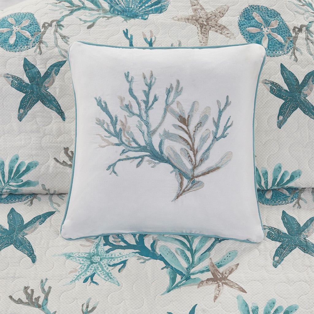 6 Piece Cotton Sateen Quilt Set With Throw Pillows Aqua Full Queen Full Aqua Cotton