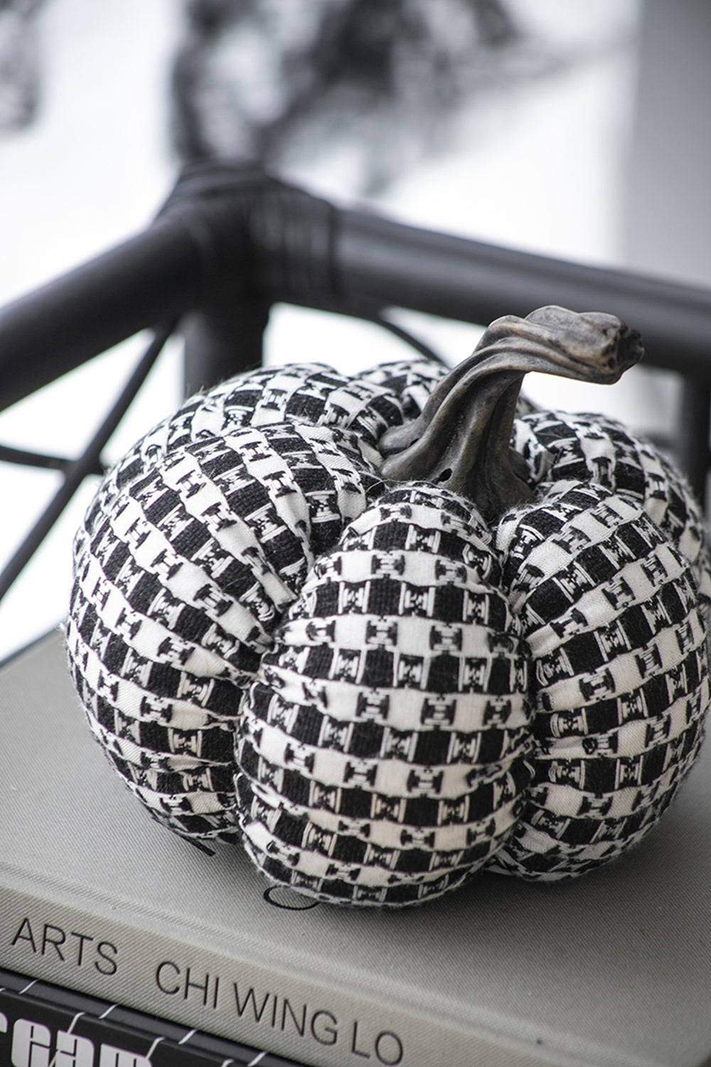 7X7X6.7" Fabric Black White Plaid Pumpkin Decor, For Holiday Halloween Decoration Black,White Polyester