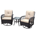 3 Pieces Conversation Set, Outdoor Wicker Rocker Swivel Patio Bistro Set, Rocking Chair With Glass Top Side Table,Khaki Yes Complete Patio Set Khaki Brown Seats 2 Weather Resistant Frame Garden & Outdoor Retro,Vintage Complete Patio Sets Hdpe Metal