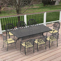 Cushions In Random Colors 9 Piece Set Of Cast Aluminum Patio Furniture With Cushions Yes Dining Set Black Seats 8 Rust Resistant Frame Water Resistant Cushion Garden & Outdoor Complete Patio Sets Aluminium
