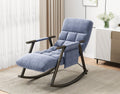 Casual Folding Rocking Chair Upholstered, Lounge Rocking Chair Adjustable High Back And Foot Rest,Side Pockets Placed In Living Room Bedroom Balcony Blue Velvet