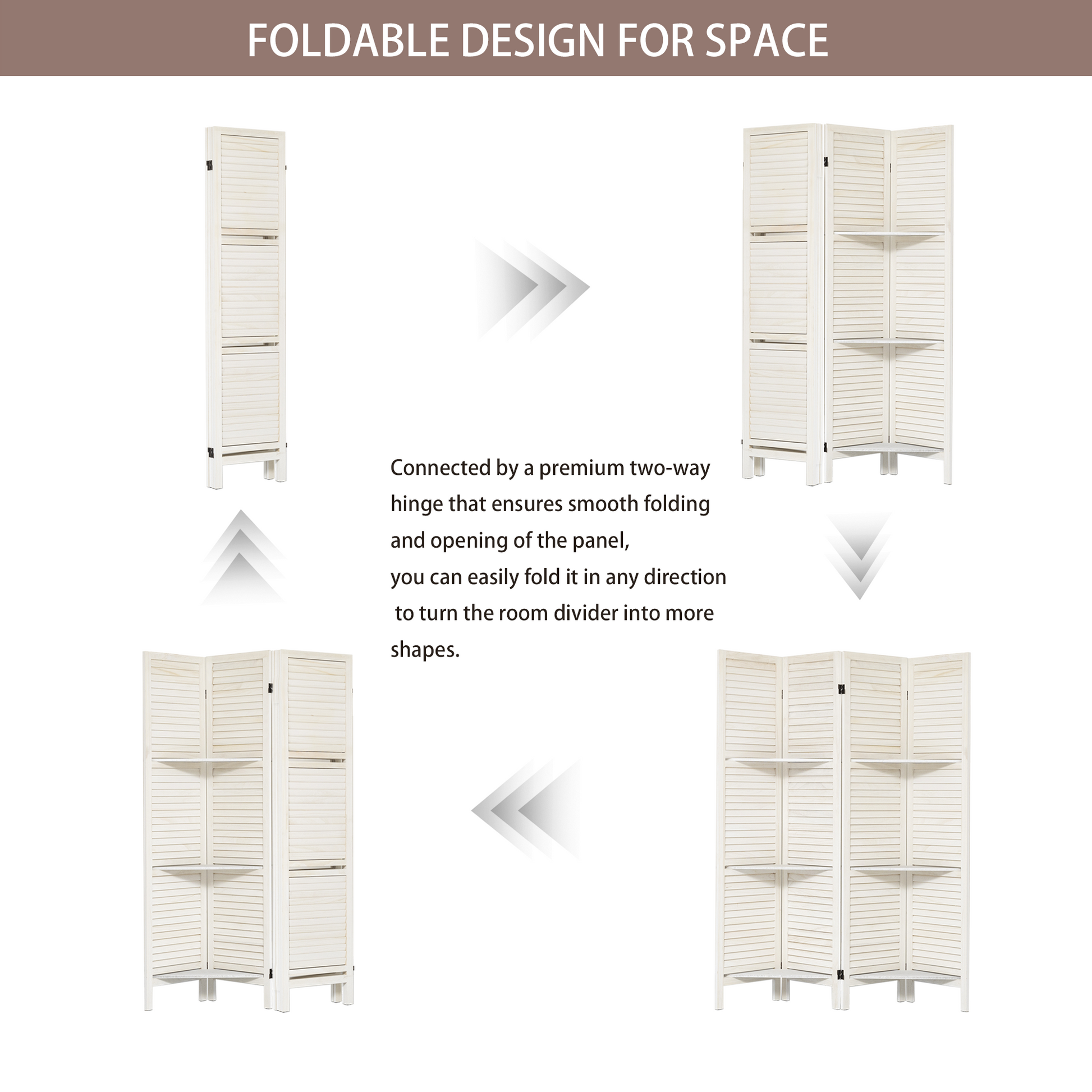 Room Divider With Shelves, 4 Panel White Room Divider, Room Dividers And Folding Privacy Screens, Portable Wooden Room Dividers And Partitions For Bedroom, Home Office, Studio Warm White White Modern Wood