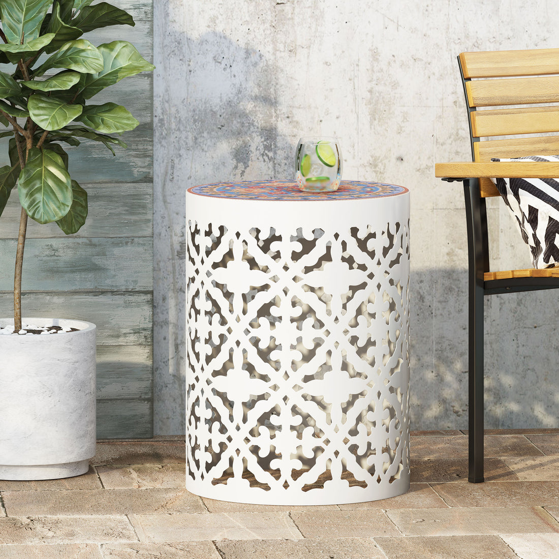 Castana Side Table White Mesh