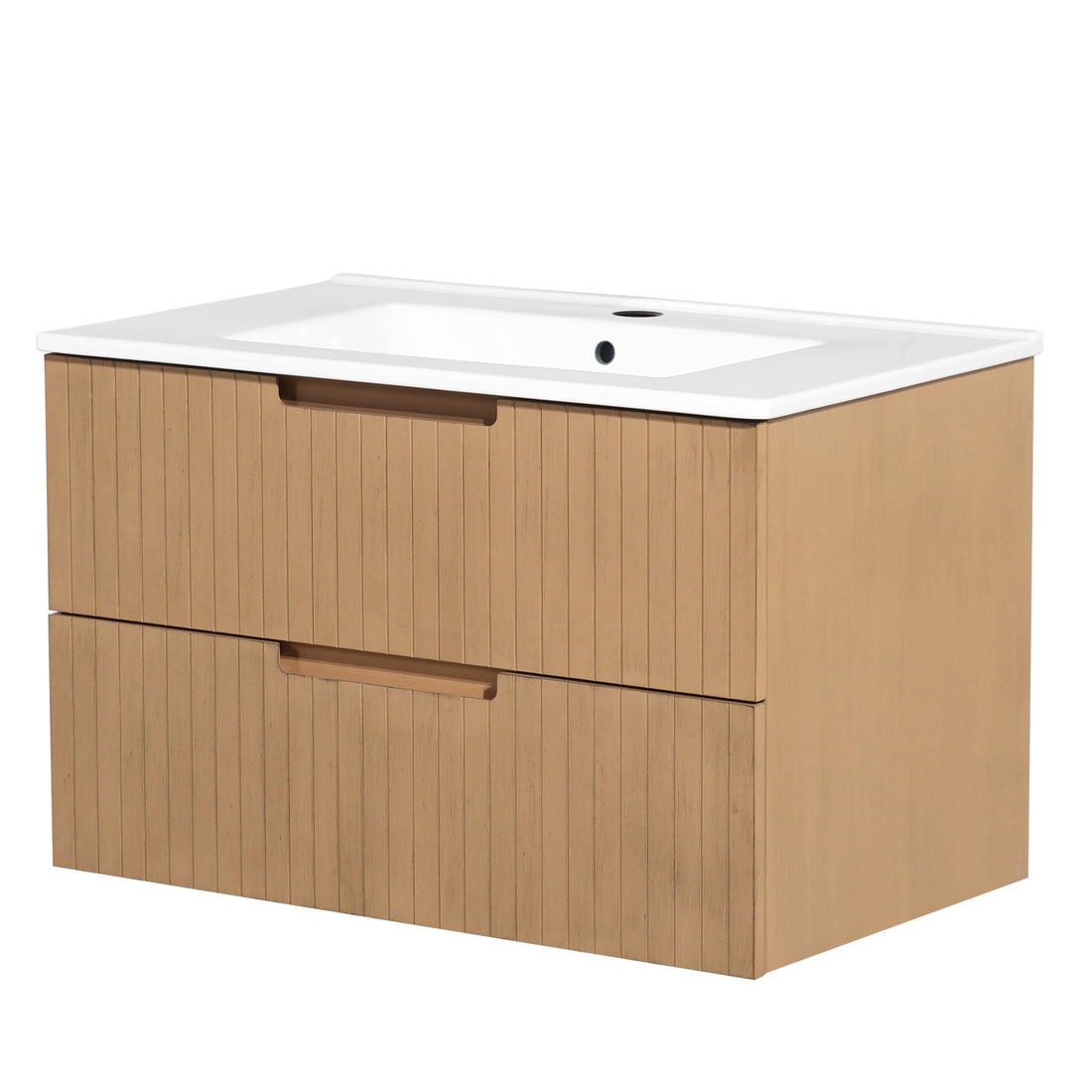 30 Inch Floating Bathroom Vanity With Ceramic Sink, Modern Bath Storage Cabinet Vanity With Drawers Wall Mounted Combo Set For Bathroom, Light Brown Light Brown Mdf