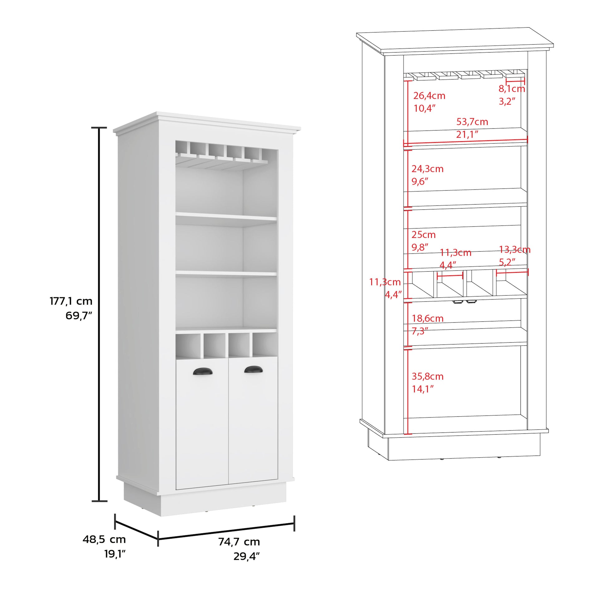 Lafayette Bar Cabinet With 4 Bottle Rack, Upper Glass Holder And Dual Door Design White White Particle Board