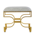 24 Inch Modern Ultra Padded Ottoman, Geometric Frame, Gray, Gold Patina Gray Iron