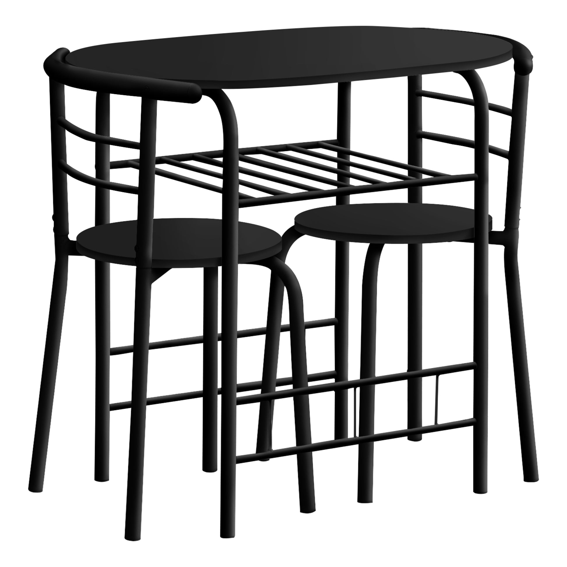 Dining Table Set, 3Pcs Set, Small, 32" L, Kitchen, Black Metal, Black Laminate, Contemporary, Modern Black Particle Board