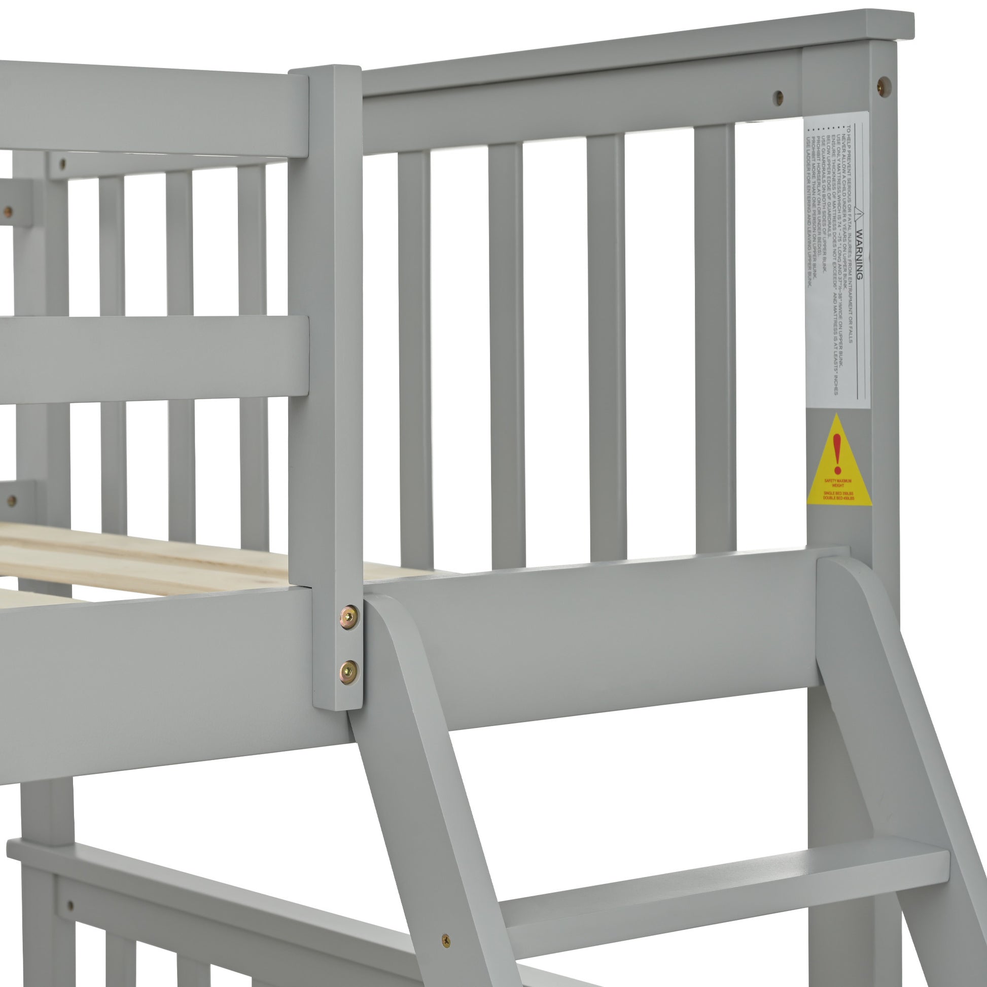 Twin Over Full Bunk Bed With Storage Drawers, Wooden Bunk Bed With Ladder And Safety Guard Rails Gray Full Gray Wood