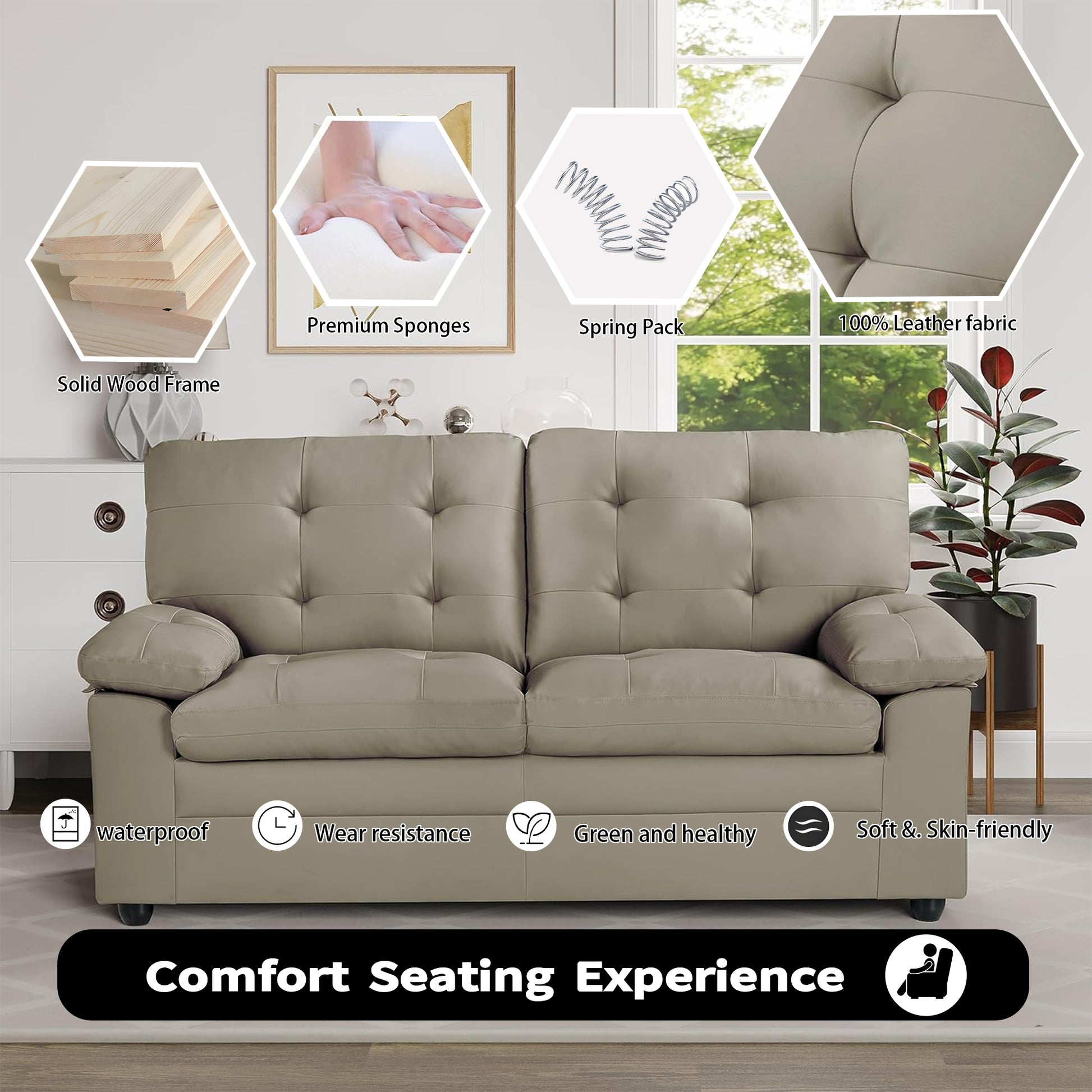 Apartment Beautiful Seat Love, 2 Seat, Grey Faux Leather Grey Pu 2 Seat