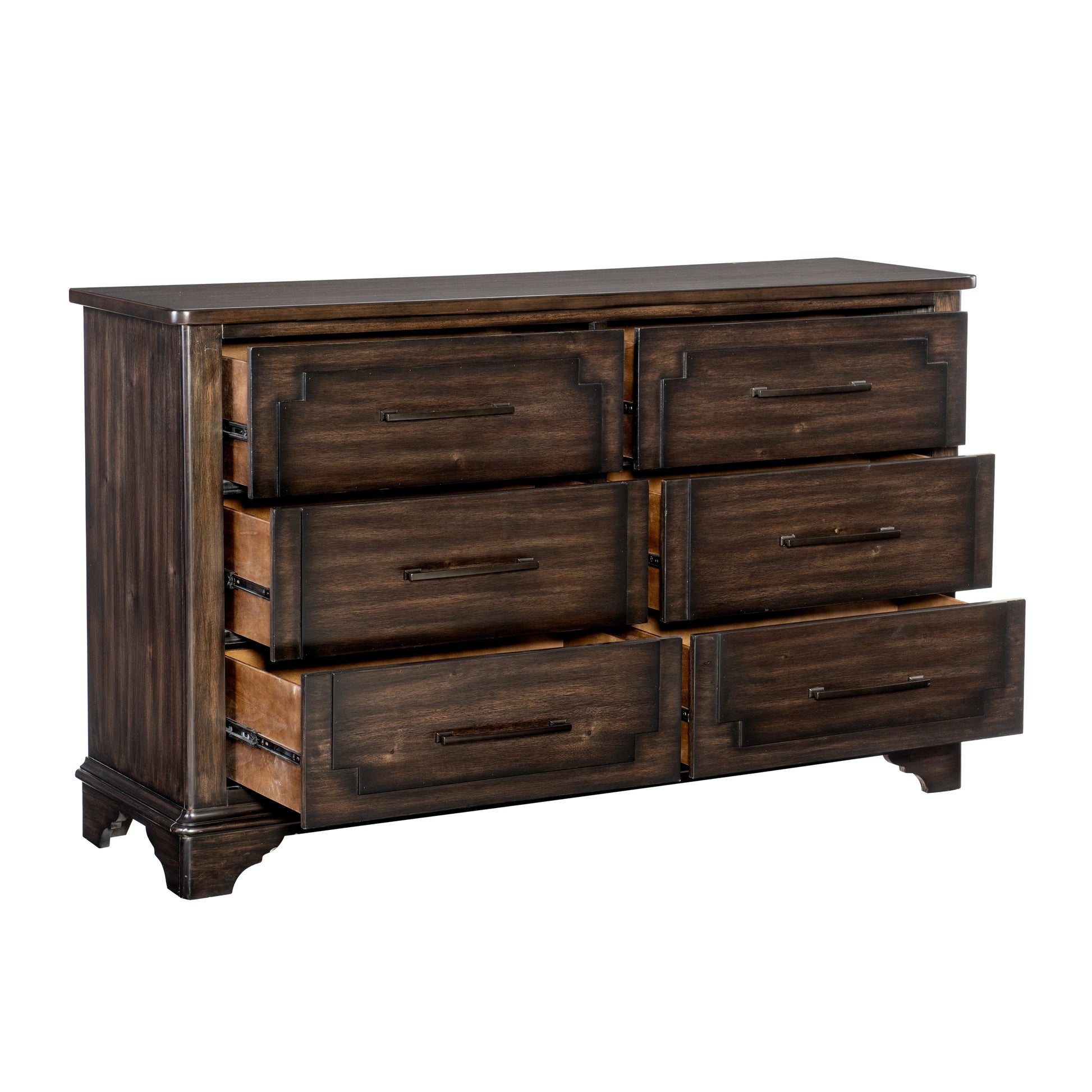 Transitional Style Rustic Brown Finish Dresser Of 6X Drawers Wooden Bedroom Furniture 1Pc Traditional Design Rustic Brown Bedroom Traditional,Transitional Wood