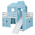 Full Size Loft Bed With Slide Pink Tent And Tower Blue Old Sku:Wf298771Aac Full Blue Solid Wood