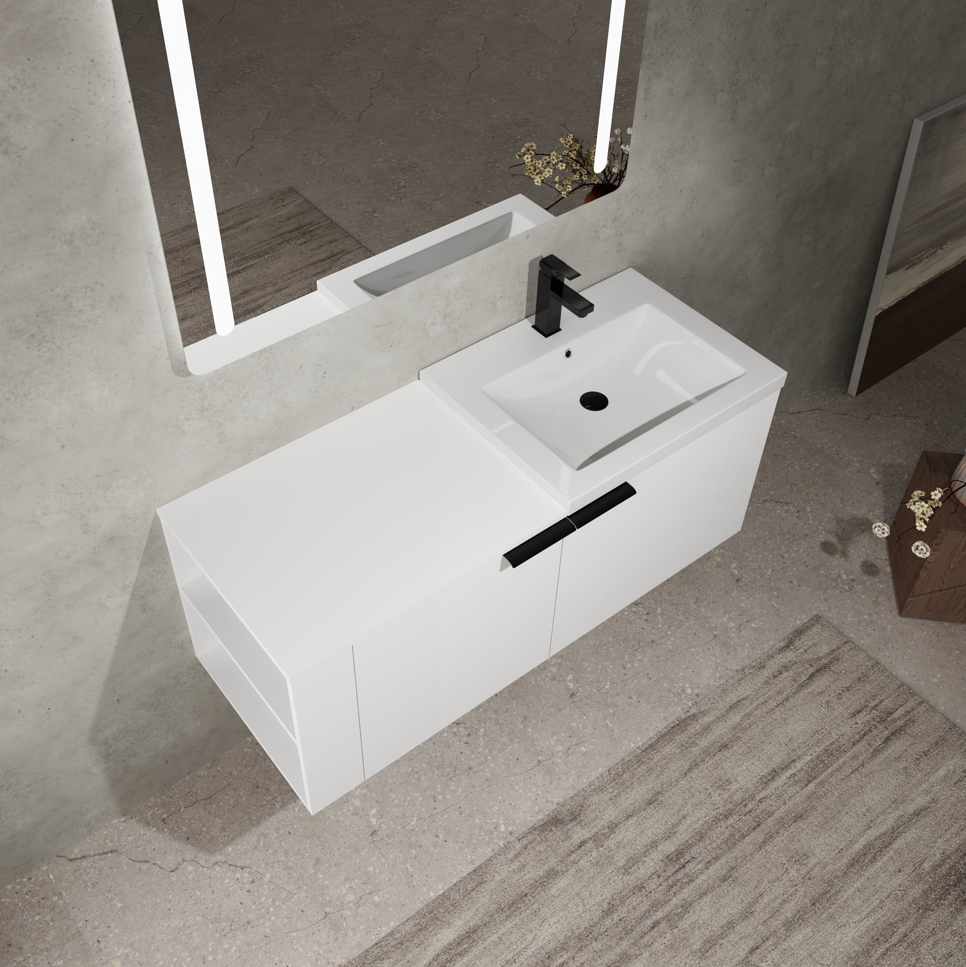 48 "Bathroom Vanity Sink Combo For Big Space,Modern Bathroom Cabinet Cabinet Combination, Bathroom Sink Cabinet Set, White Ameican White Oak Bathroom American Design Engineered Wood