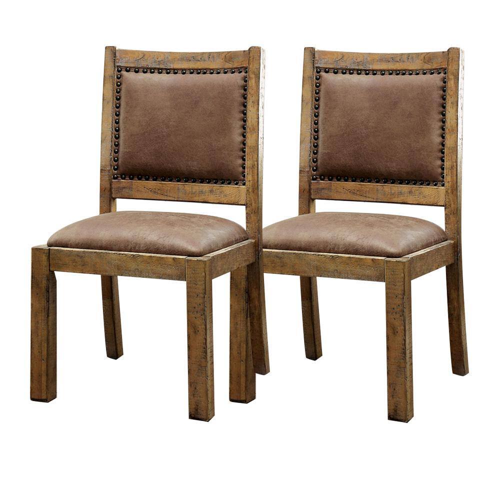 Simple Rustic Style Brown Fabric 2Pcs Side Chairs Bold Sturdy Design Rustic Oak Solidwood Frame Dining Chairs Furniture Brown Multi Dining Room Contemporary,Luxury,Traditional,Vintage Side Chair Rubberwood Set Of 2 Solid Wood